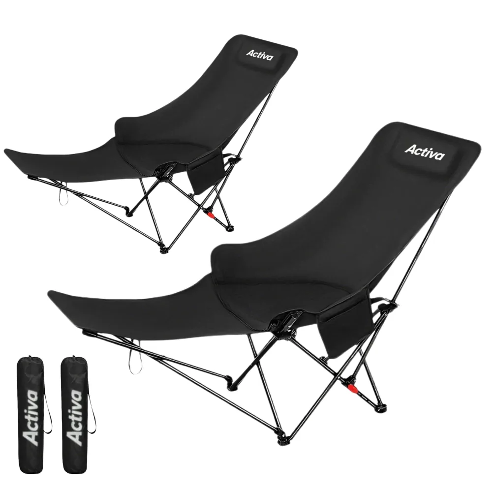 쿠팡 Activa 각도조절 발받침 캠핑의자 2P 세트 블랙