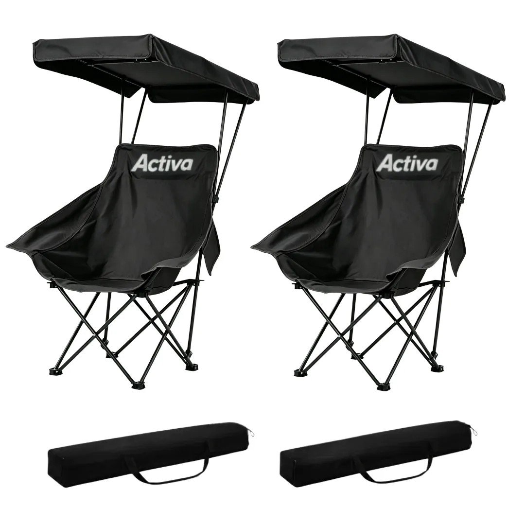 쿠팡 Activa 접이식 캠핑의자 휴대용 경량체어 팔걸이+타프 블랙 2개