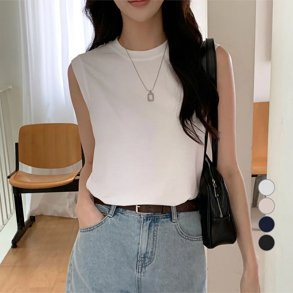 쿠팡 AFINAR 찰랑 레이온 민소매 라운드넥 티셔츠