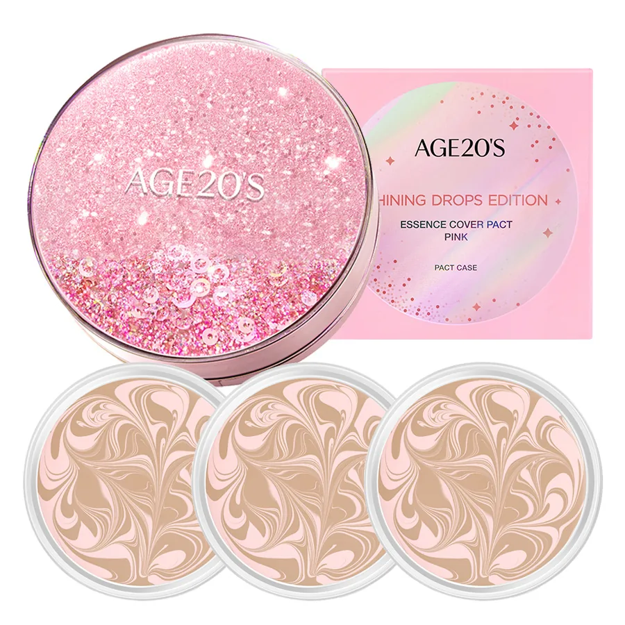 쿠팡 에이지투웨니스 에센스 커버 팩트 뉴 오리지널 샤이닝 드롭스 에디션 핑크 + 리필 12.5g x 3p, 21호 핑크라떼