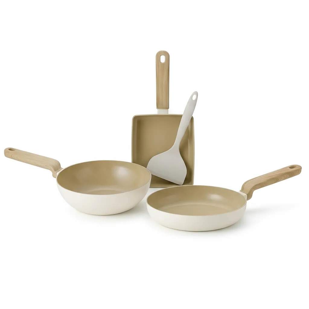 쿠팡 아이제나흐 크레마 우디 세라믹 프라이팬 3종 세트 (28cm+26cm+18cm) 화이트 크림