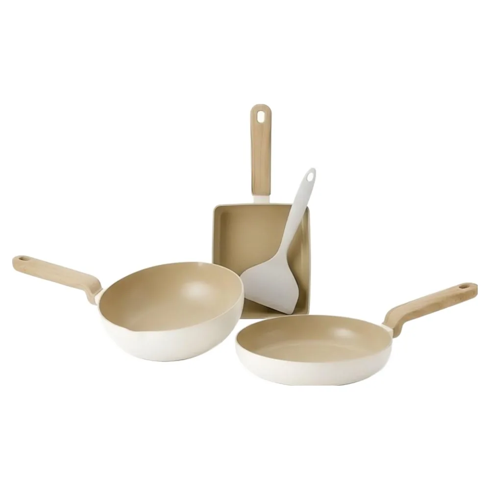 쿠팡 아이제나흐 크레마 우디 세라믹 프라이팬 3종 세트 (20cm, 20cm, 18cm) 화이트 크림