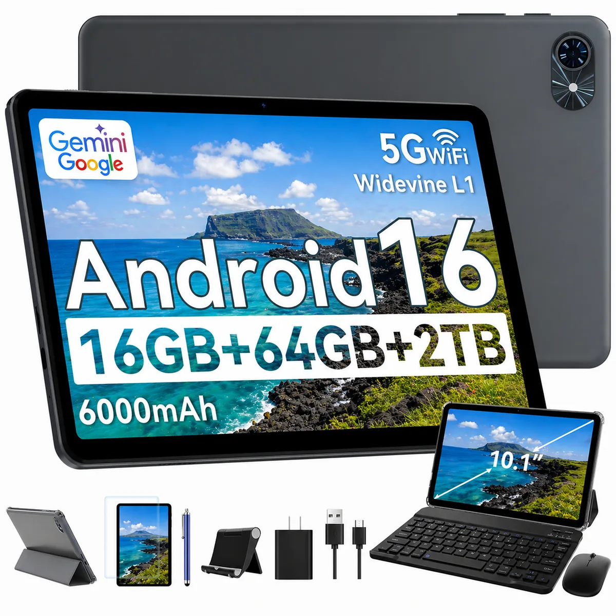 쿠팡 TABWEE 10인치 Android 16 태블릿 Gemini 2.0 16GB+64GB 5G WiFi 6000mAh 키보드펜 포함 회색