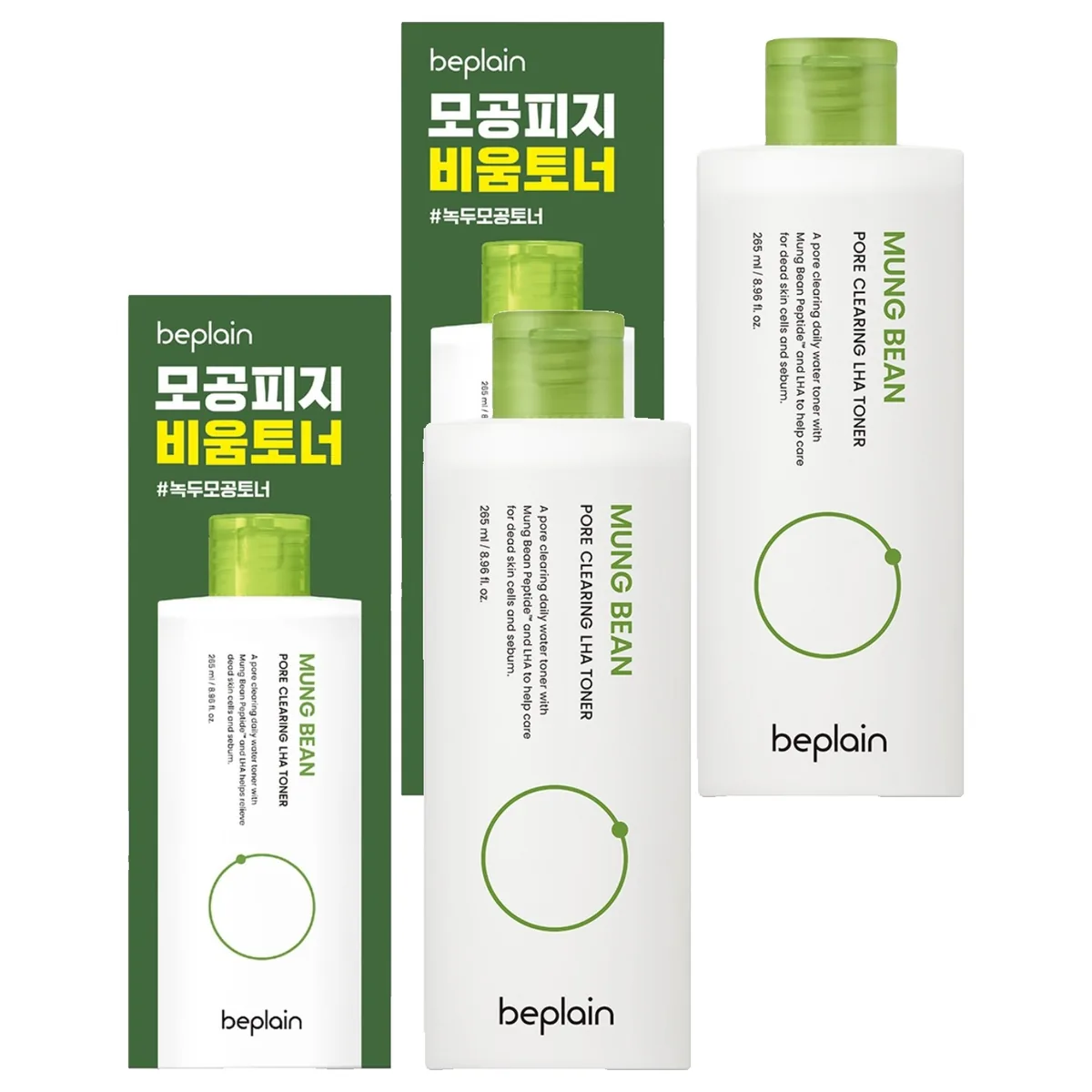 쿠팡 비플레인 녹두 모공 클리어링 라하 토너, 2개, 265ml