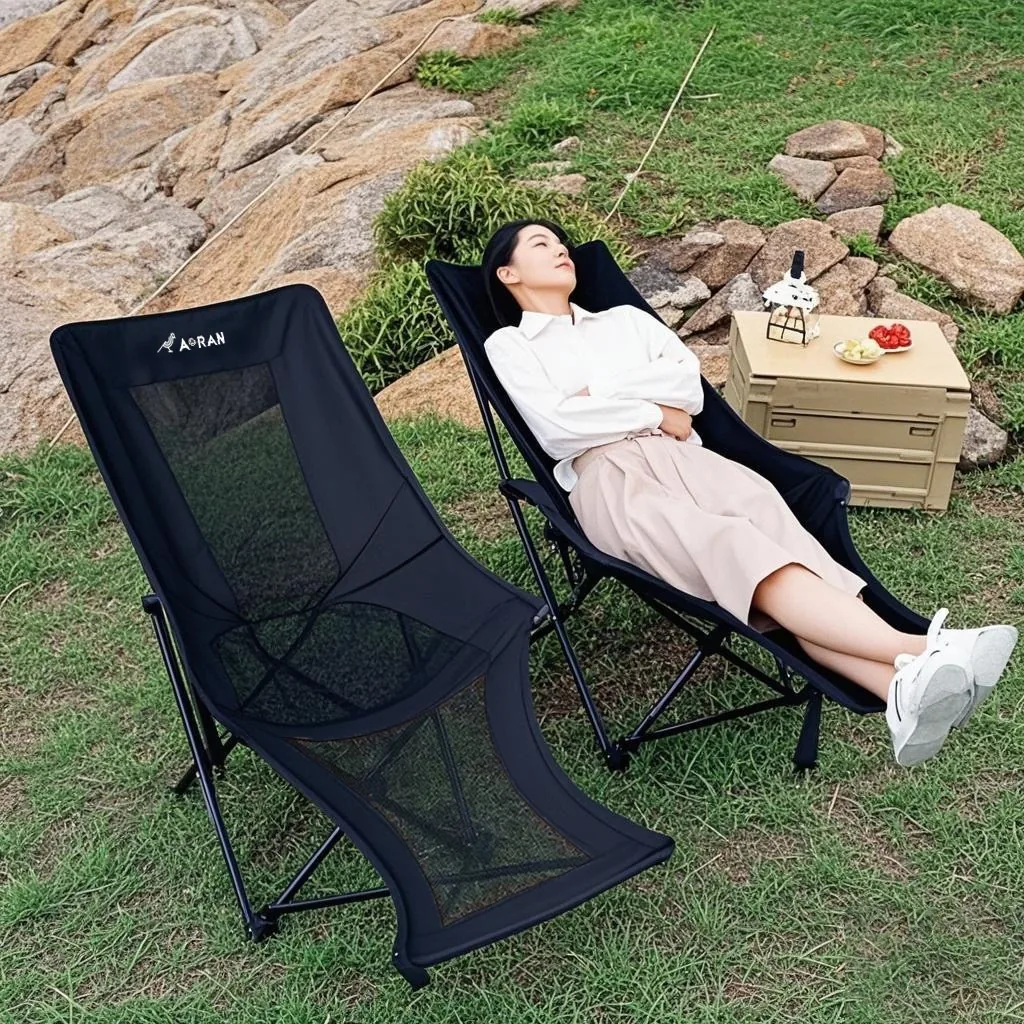 쿠팡 아오란 캠핑의자 접이식 각도조절 경량 무중력의자 2개 흑백 이중 통풍망