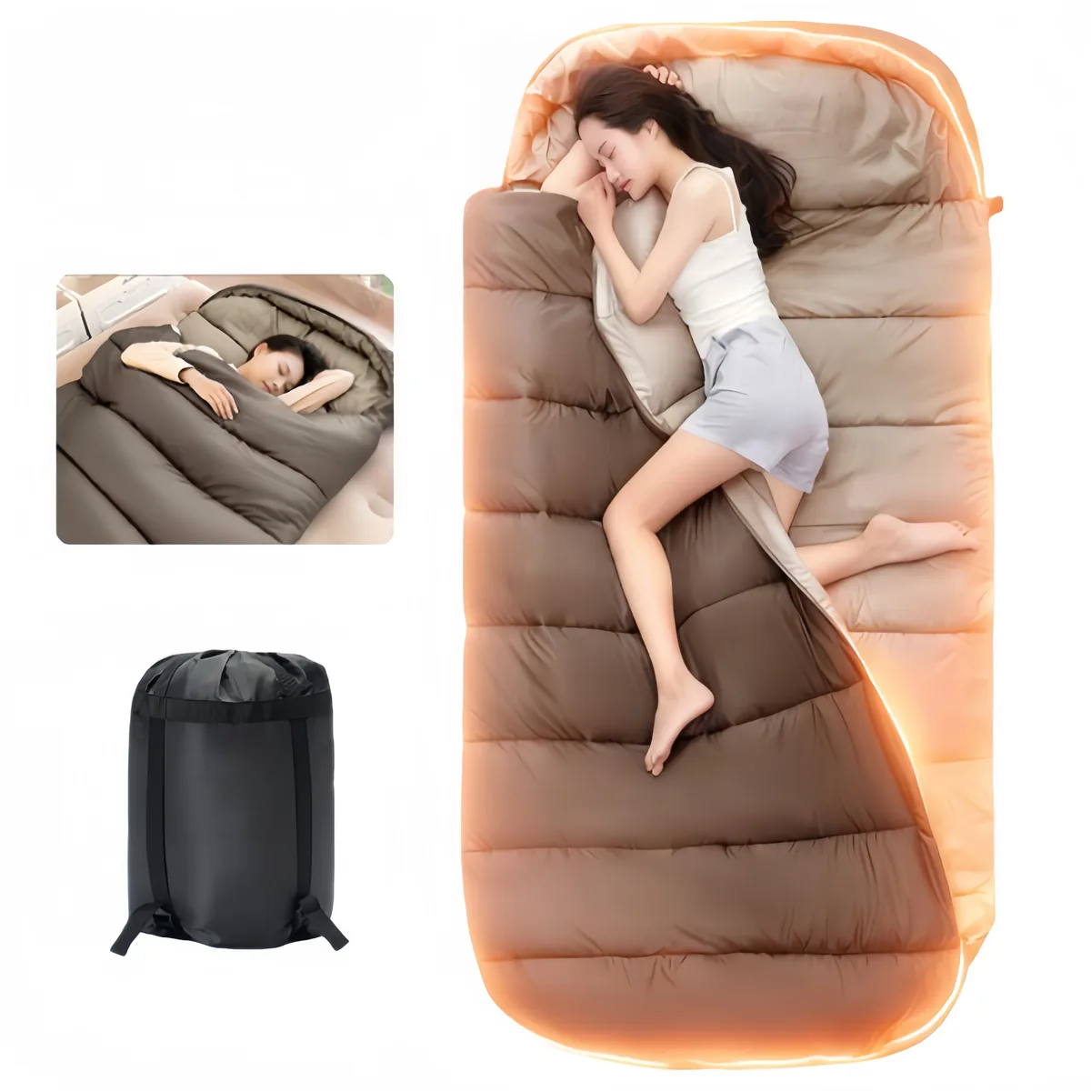 쿠팡 캠핑 침낭 사계절 공용 초대형 휴대용 방수 압축 침낭 230*100cm 2.2kg + 수납가방