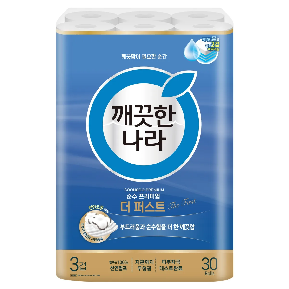 쿠팡 깨끗한나라 순수 프리미엄 더 퍼스트 천연펄프 3겹 고급롤화장지