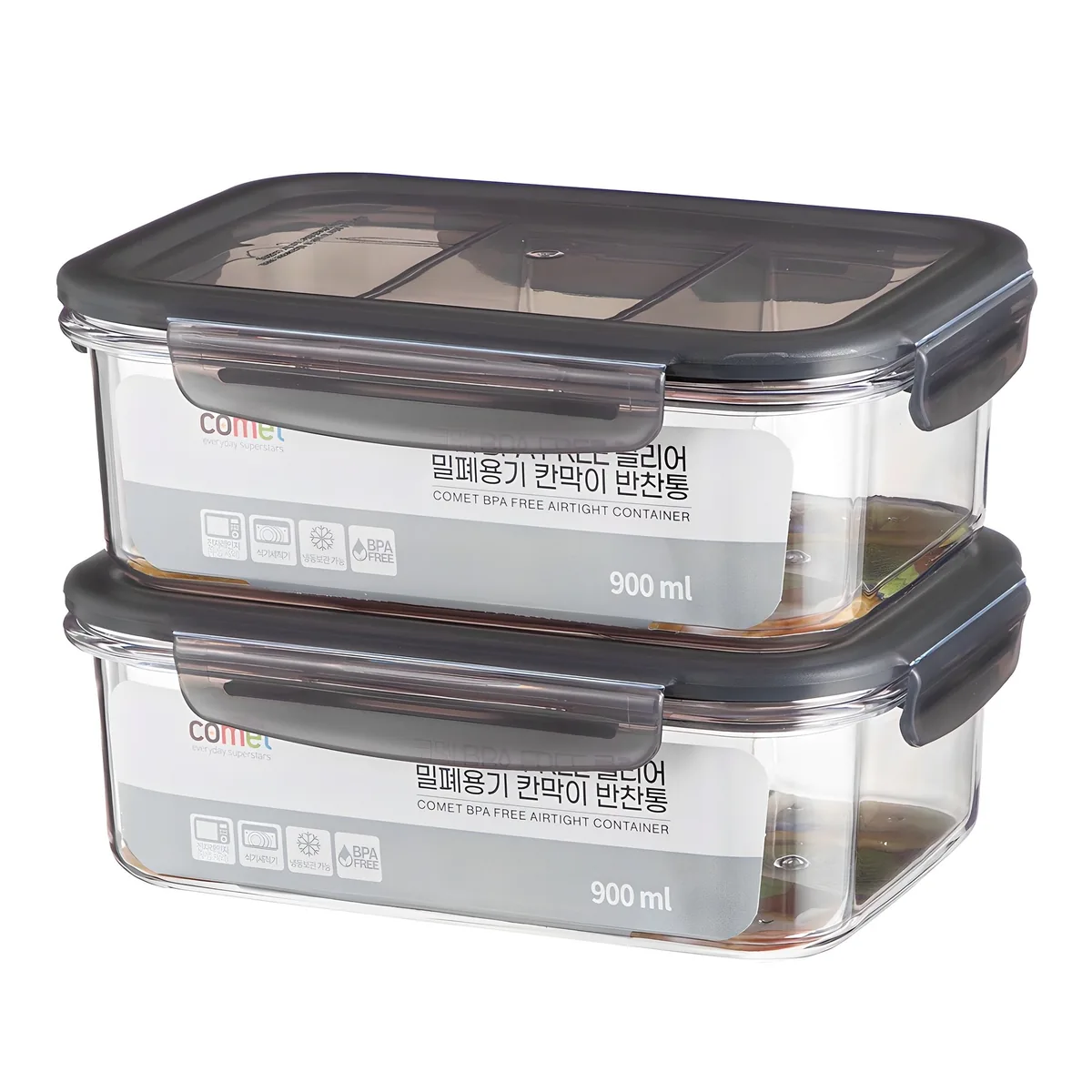 쿠팡 코멧 국내생산 BPA FREE 클리어 직사각 밀폐용기 칸막이 반찬통