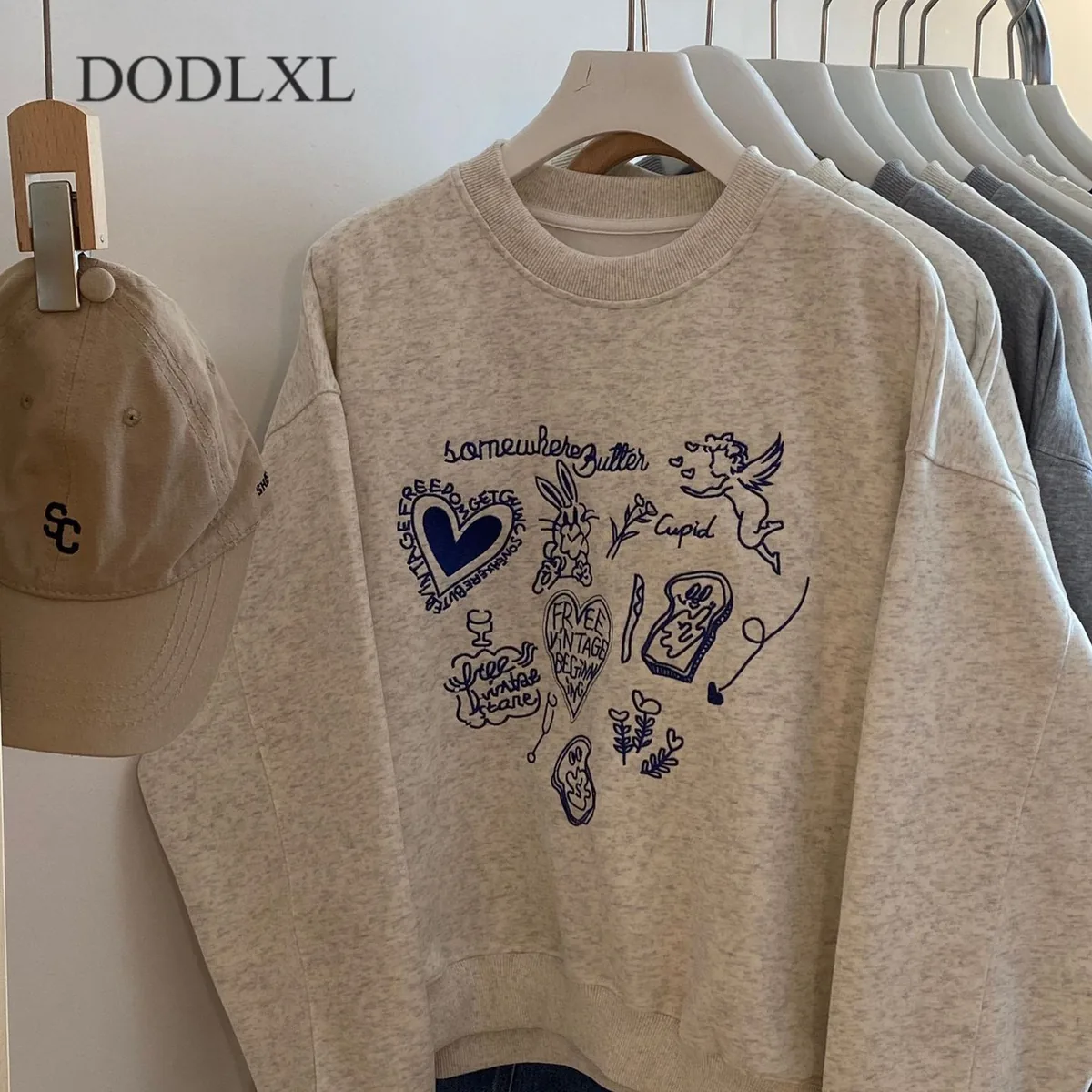 쿠팡 DODLXL 자수 하트 숏 맨투맨 긴팔 티셔츠