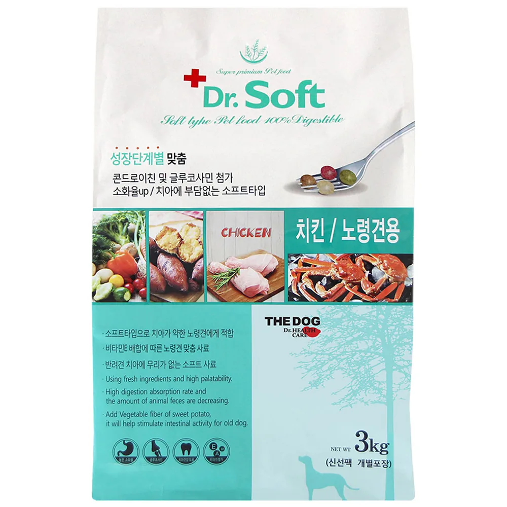 쿠팡 더독 노령견용 강아지 닥터 소프트 사료 닭 3kg