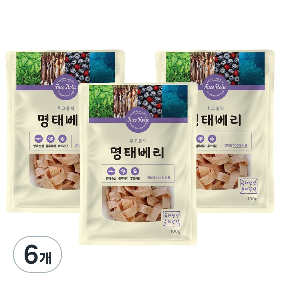쿠팡 후코홀릭 강아지 간식 혼합맛(명태/블루베리) 100g 6개