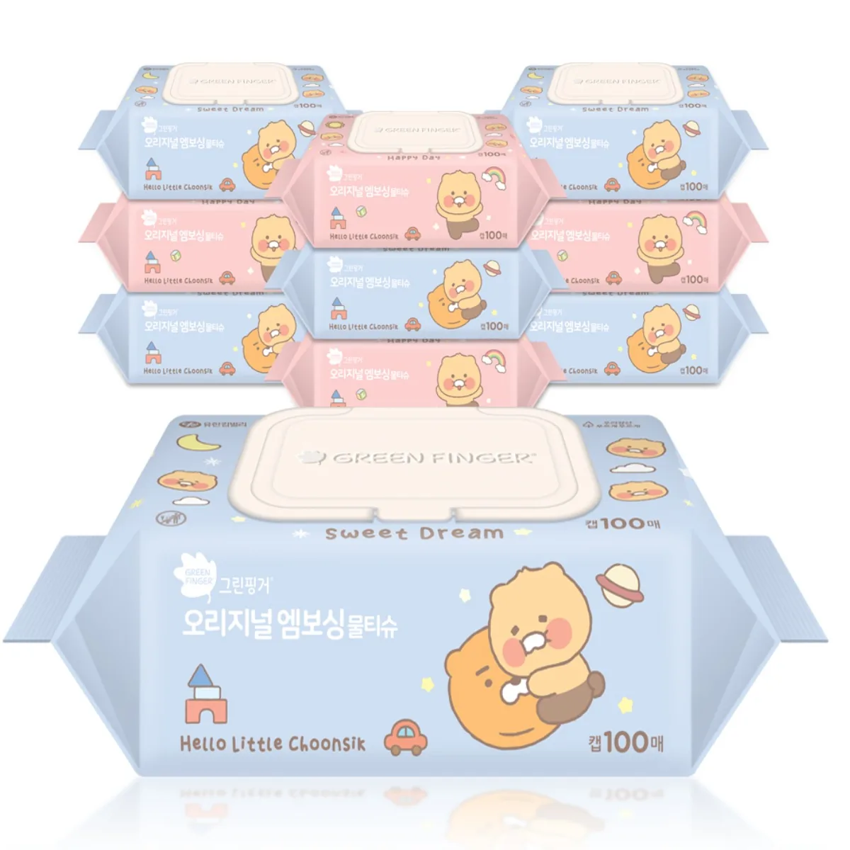 쿠팡 그린핑거 오리지널 엠보싱 물티슈 리틀춘식 에디션 캡형