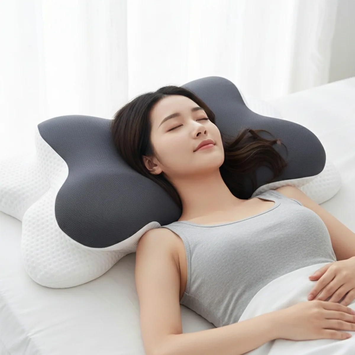 쿠팡 그린스토아 베개 목편한 경추 배게, 1개, 화이트 + 그레이