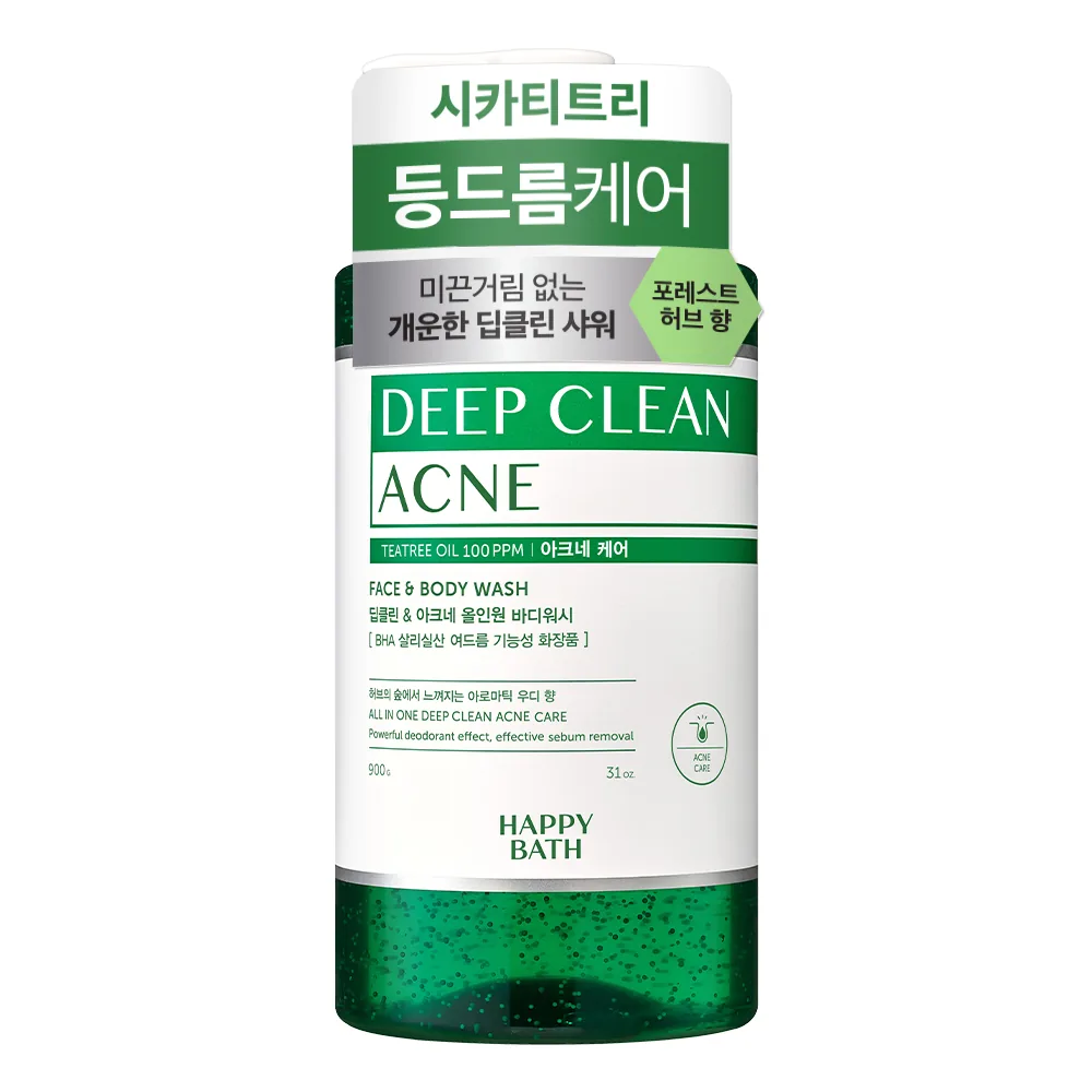 쿠팡 해피바스 딥클린 티트리 아크네 등드름 케어 올인원 대용량 바디워시