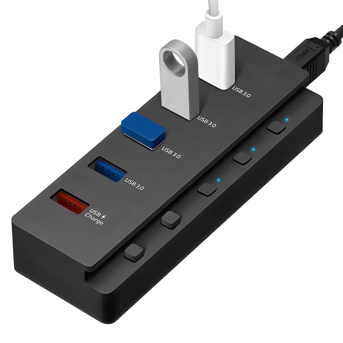 쿠팡 홈플래닛 5포트 USB3.0 유전원허브 HUB5P-T USB*4 + 충전*1