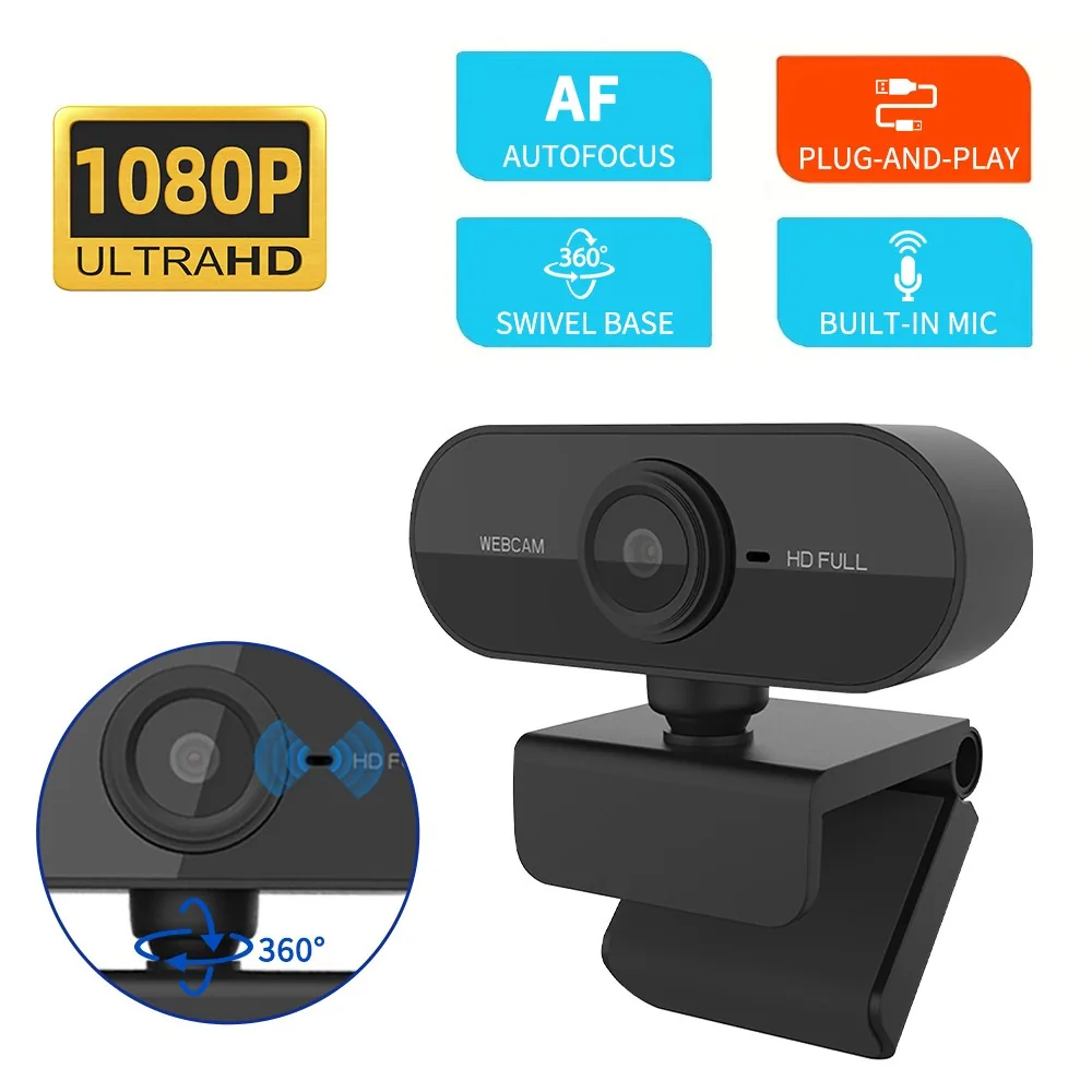쿠팡 HULULU 1080P HD 웹캠 내장마이크 USB 카메라 블랙