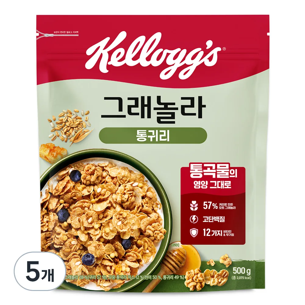 쿠팡 켈로그 통귀리 그래놀라 시리얼 500g 5개