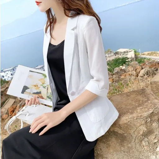 쿠팡 레이디매직 여성 캐주얼 7부소매 린넨 자켓