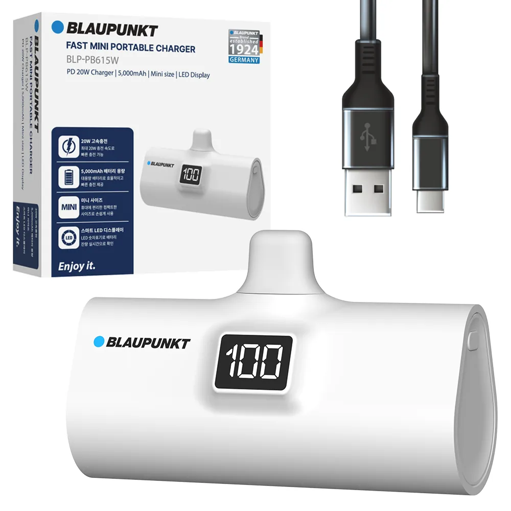 쿠팡 블라우풍트 LED 도킹형 고속충전 보조배터리 5000mAh WHITE BLP-PB615W