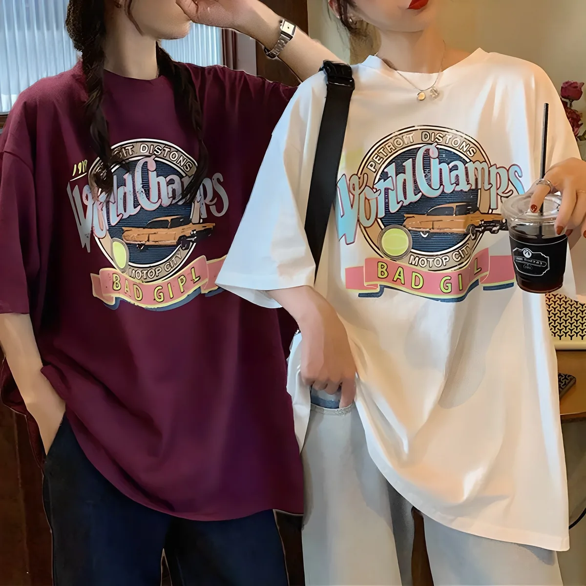 쿠팡 로안폴린 루즈핏 1989 여성반팔티 2P 세트