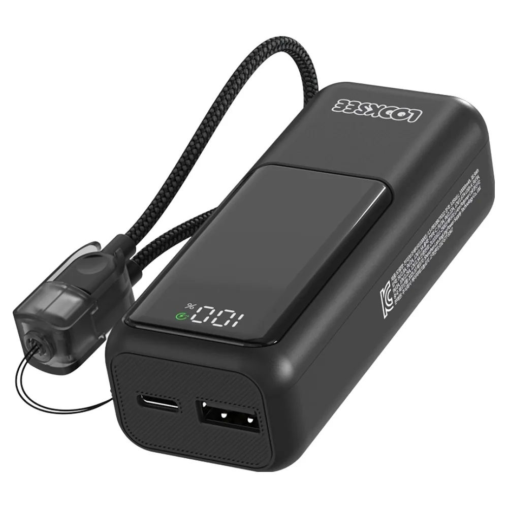 쿠팡 룩씨 PD 22.5W 고속충전 미니 그립 보조배터리 10000mAh + C타입 케이블 세트, 블랙, LS-PB10BCPD22