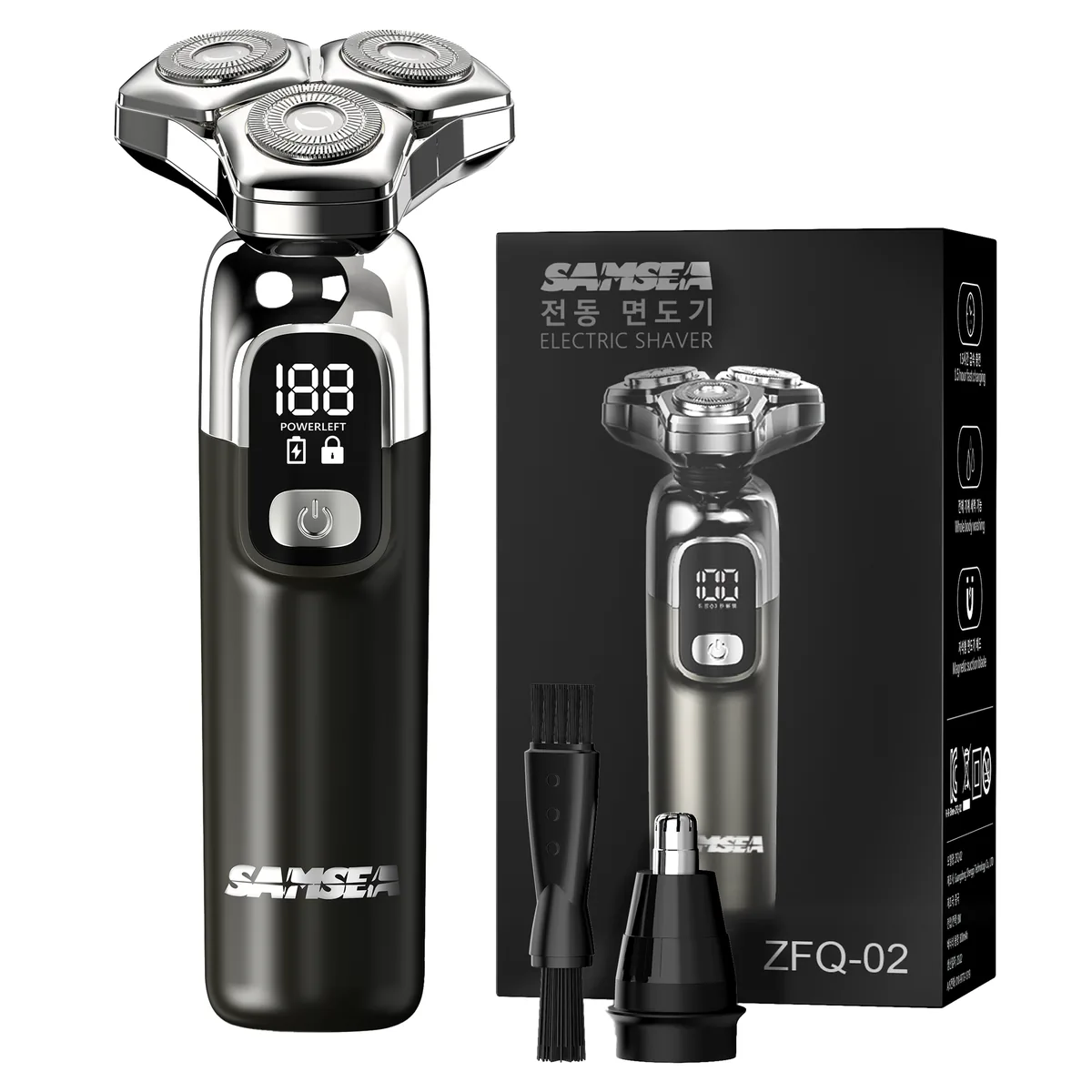 쿠팡 SAMSEA 자석 칼날 헤드 6방향 휴대용 2 in 1 8W 전기면도기 + 코털 제거기 ZFQ-02 블랙