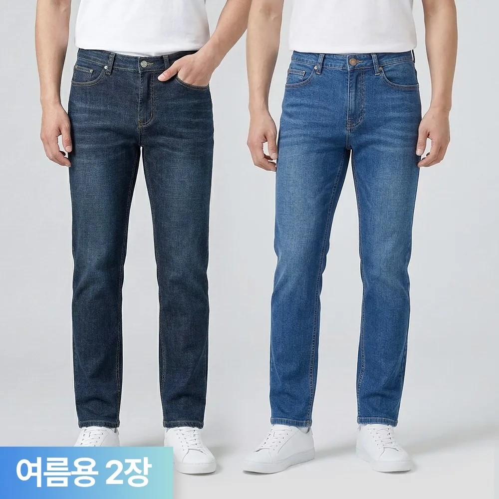 쿠팡 무브그라운드 여름용 청바지 남성 사방스판 일자 데님팬츠