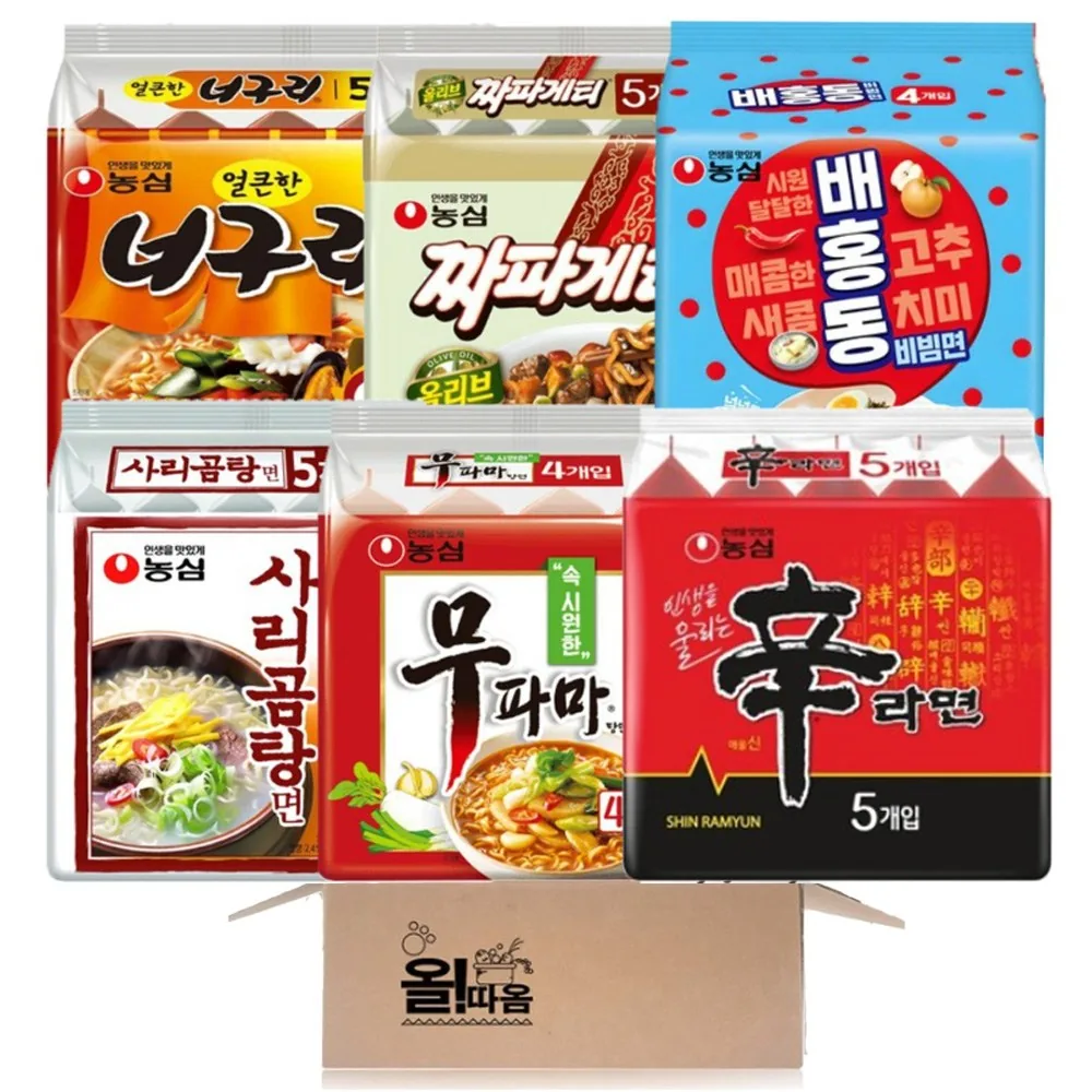 쿠팡 멀티라면 각 1봉씩 기획세트 9호 (신라면+너구리+짜파게티+배홍동비빔면+사리곰탕+무파마), 1세트