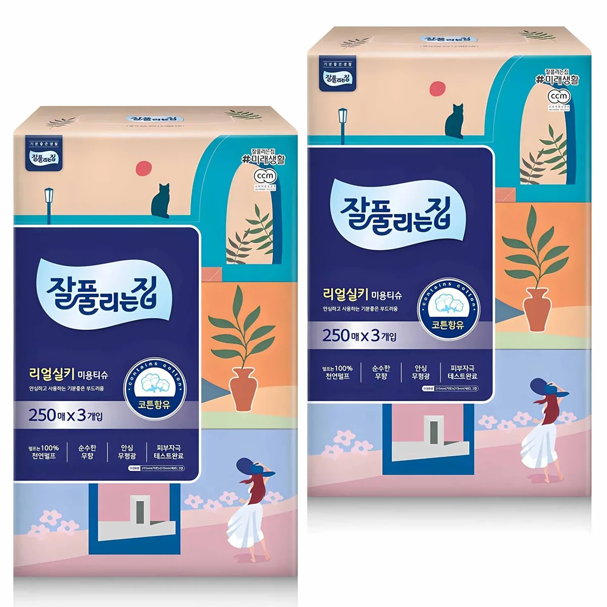 쿠팡 잘풀리는집 천연펄프 미용티슈 2겹 250매입 6개
