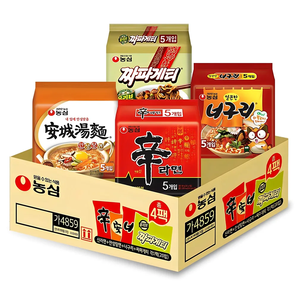 쿠팡 농심 신라면 120g x 5p + 안성탕면 125g x 5p + 얼큰 너구리 120g x 5p + 짜파게티 140g x 5p