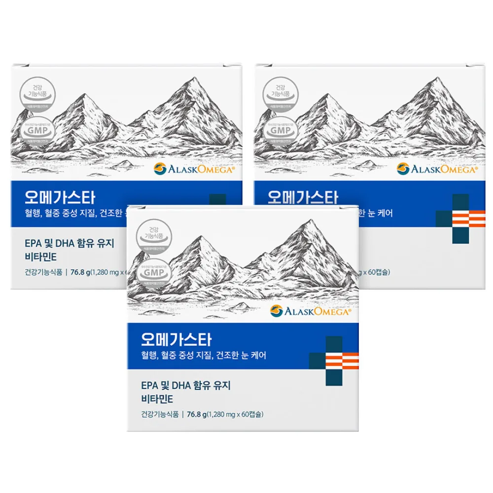 쿠팡 나우케어 오메가스타 알티지 오메가3 순도80% 알래스카 장용성캡슐 60정 3개