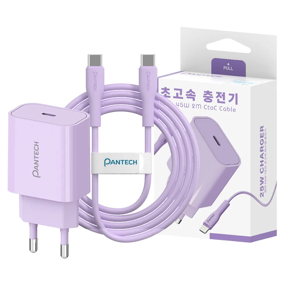 쿠팡 팬택 25W 1포트 파스텔 초고속충전기 + 45W 2m C to C 케이블 세트