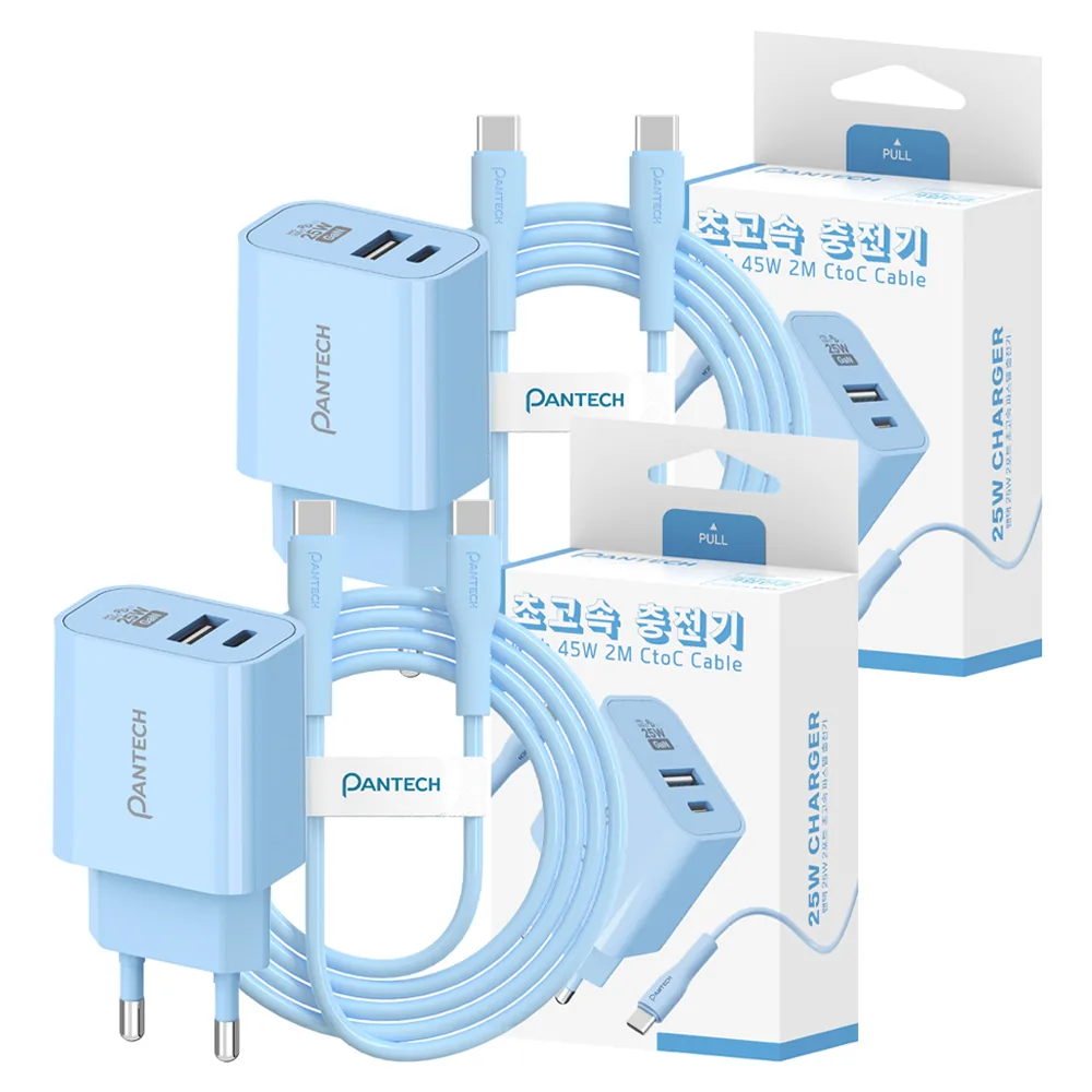 쿠팡 팬택 2포트 C타입 고속충전기 25W + C타입 케이블 45W 2m 세트 2개