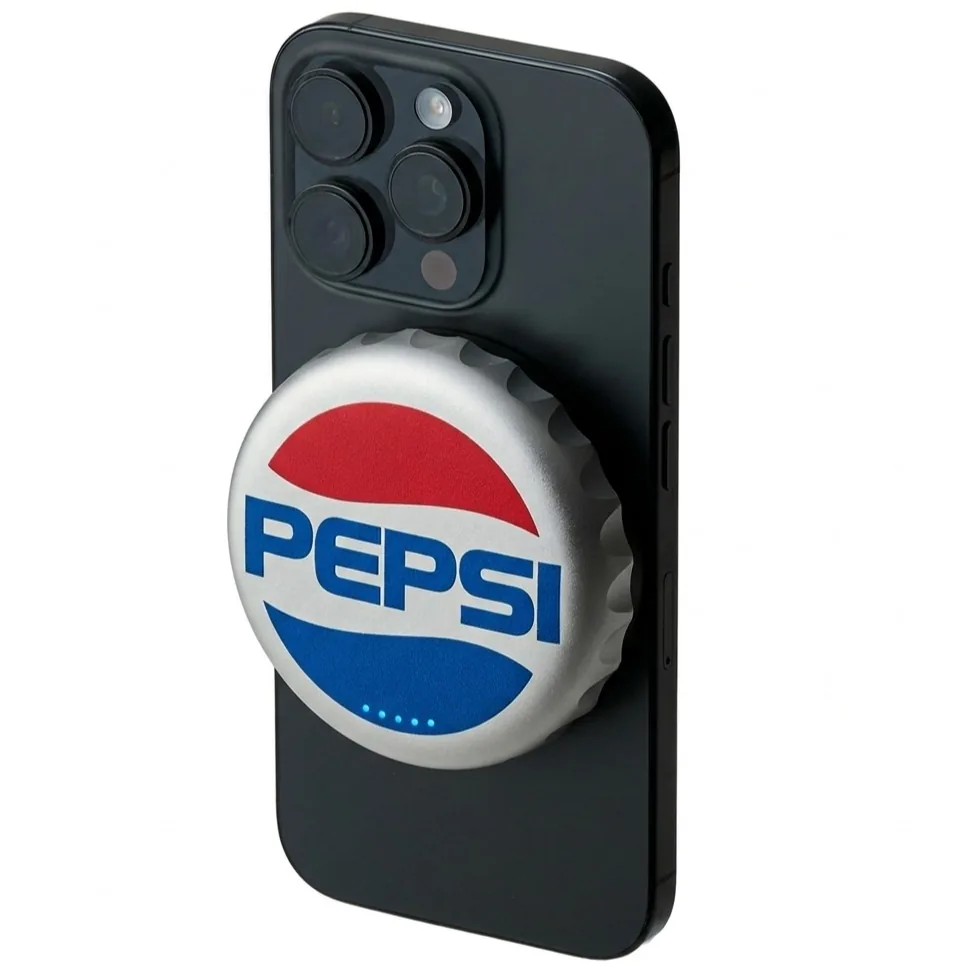 쿠팡 펩시 병뚜껑 마그네틱 맥세이프 호환 2 in 1 유무선 보조배터리 4000mAh C타입 레드 블루 PEP-MSCC01
