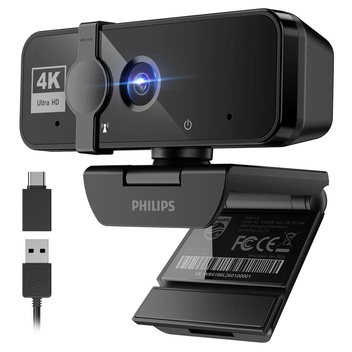 쿠팡 PHILIPS 4K UHD 웹캠 노이즈캔슬링 마이크 내장 SPL6418 BLACK