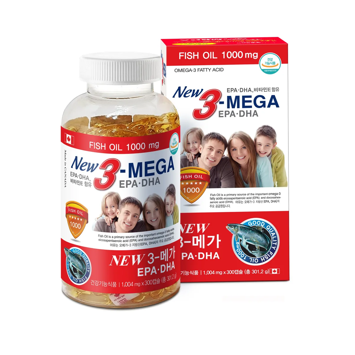 쿠팡 프리미엄 캐나다 오메가3 1000mg EPA & DHA 비타민E 함유 300캡슐