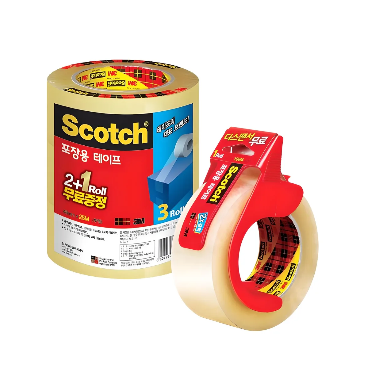 쿠팡 스카치 포장 박스 테이프 48mm x 25m 3625V 2+1 + 48mm x 100m 3615 + 디스펜서