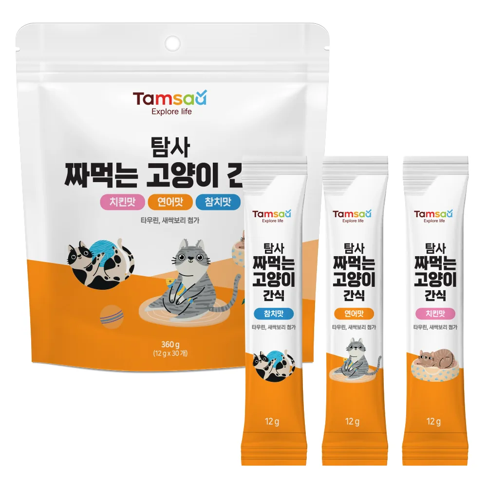 쿠팡 탐사 헤어볼 방지 짜먹는 고양이 간식 3가지맛 30p