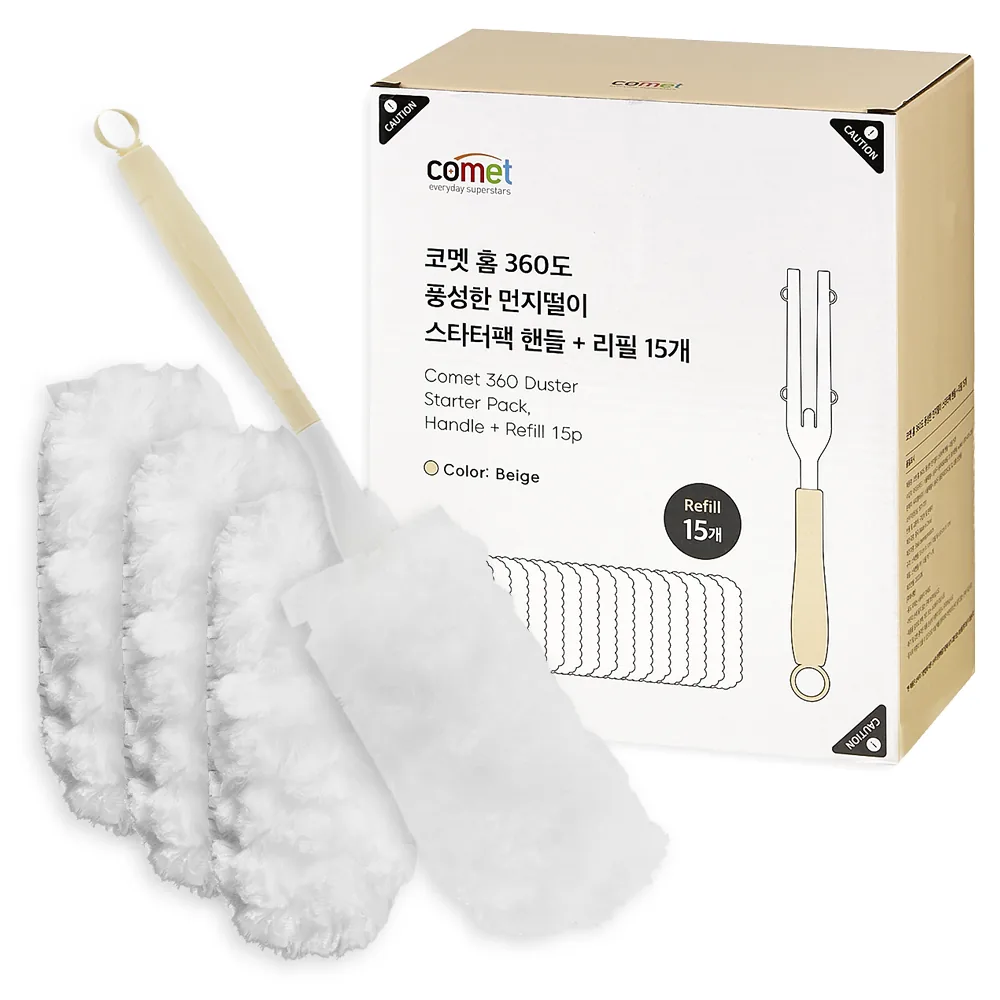 쿠팡 코멧 홈 360도 핸들 먼지떨이 스타터팩 + 리필 15p 세트