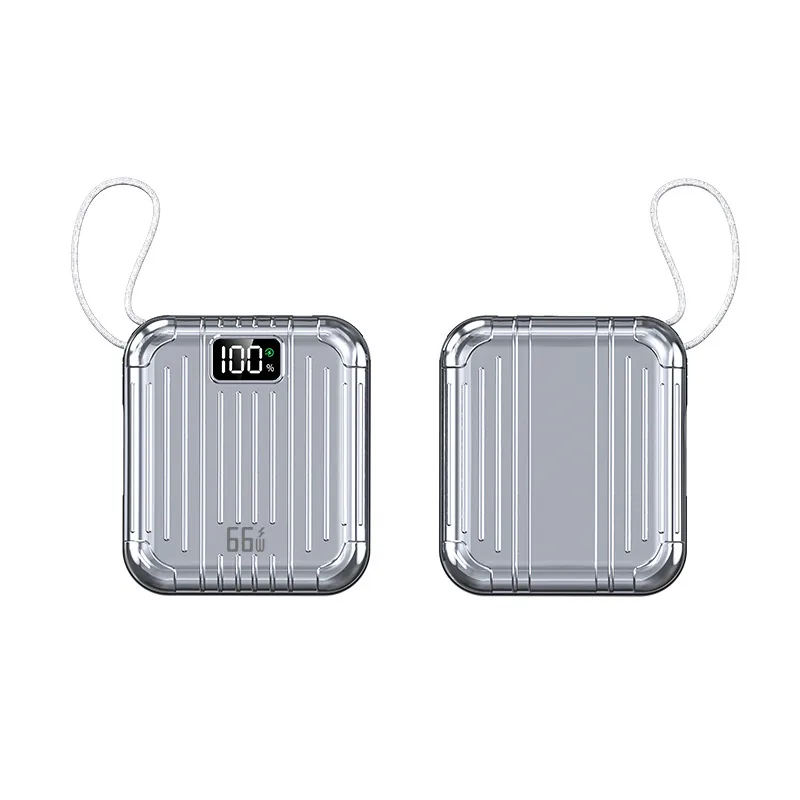 쿠팡 66W 초고속충전 20000mAh 대용량 항공기 반입 가능 정사각형 멀티케이블 일체형 보조배터리 실버 HT-DX336G