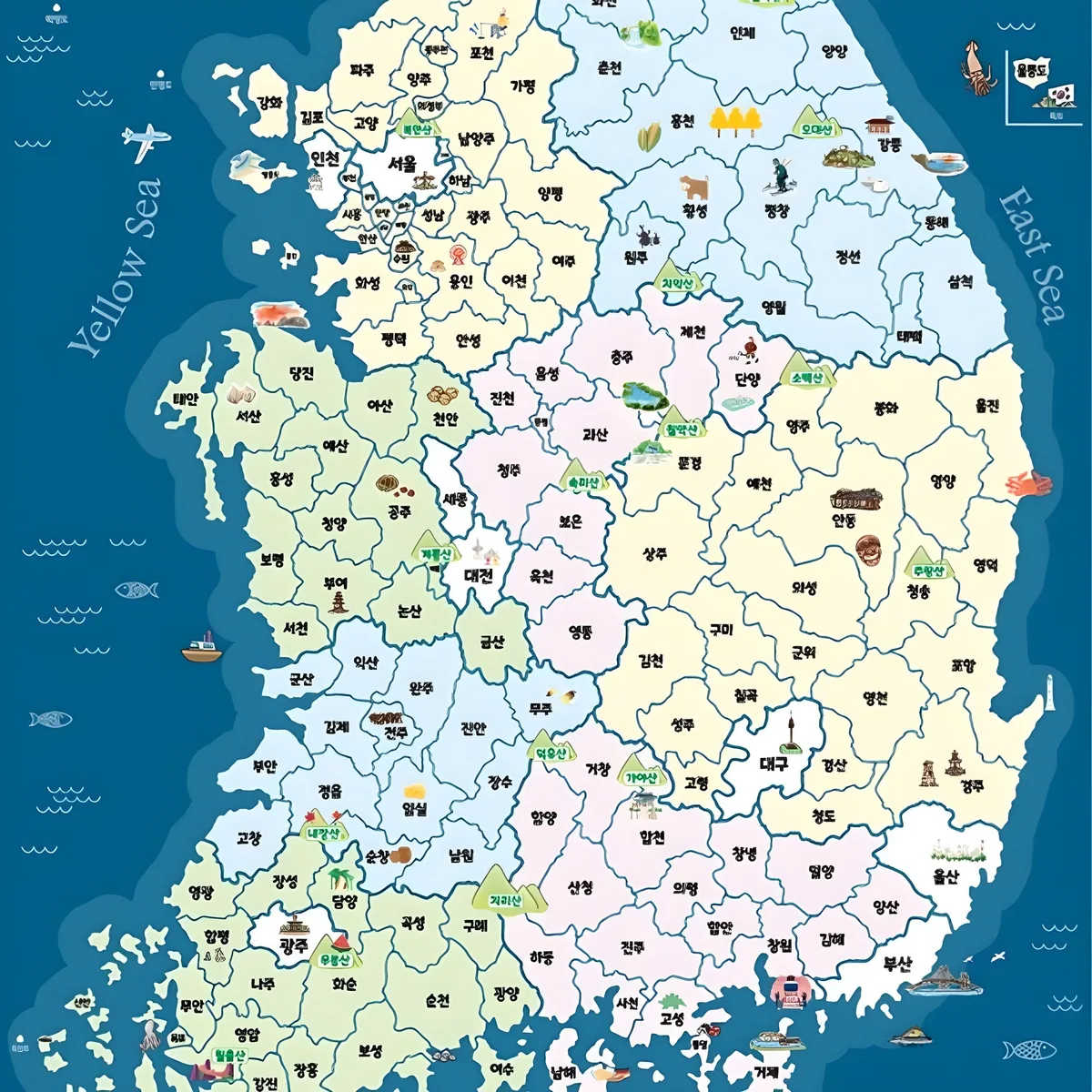 쿠팡 국내휴가여행지도 한국 대한민국 가볼만한곳 표시지도