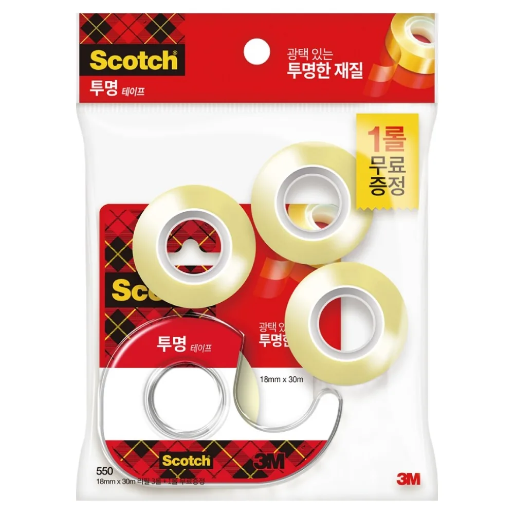 쿠팡 스카치 테이프 디스펜서 581D 18mm x 15mm 1개 + 550리필 18mm x 30mm 3개