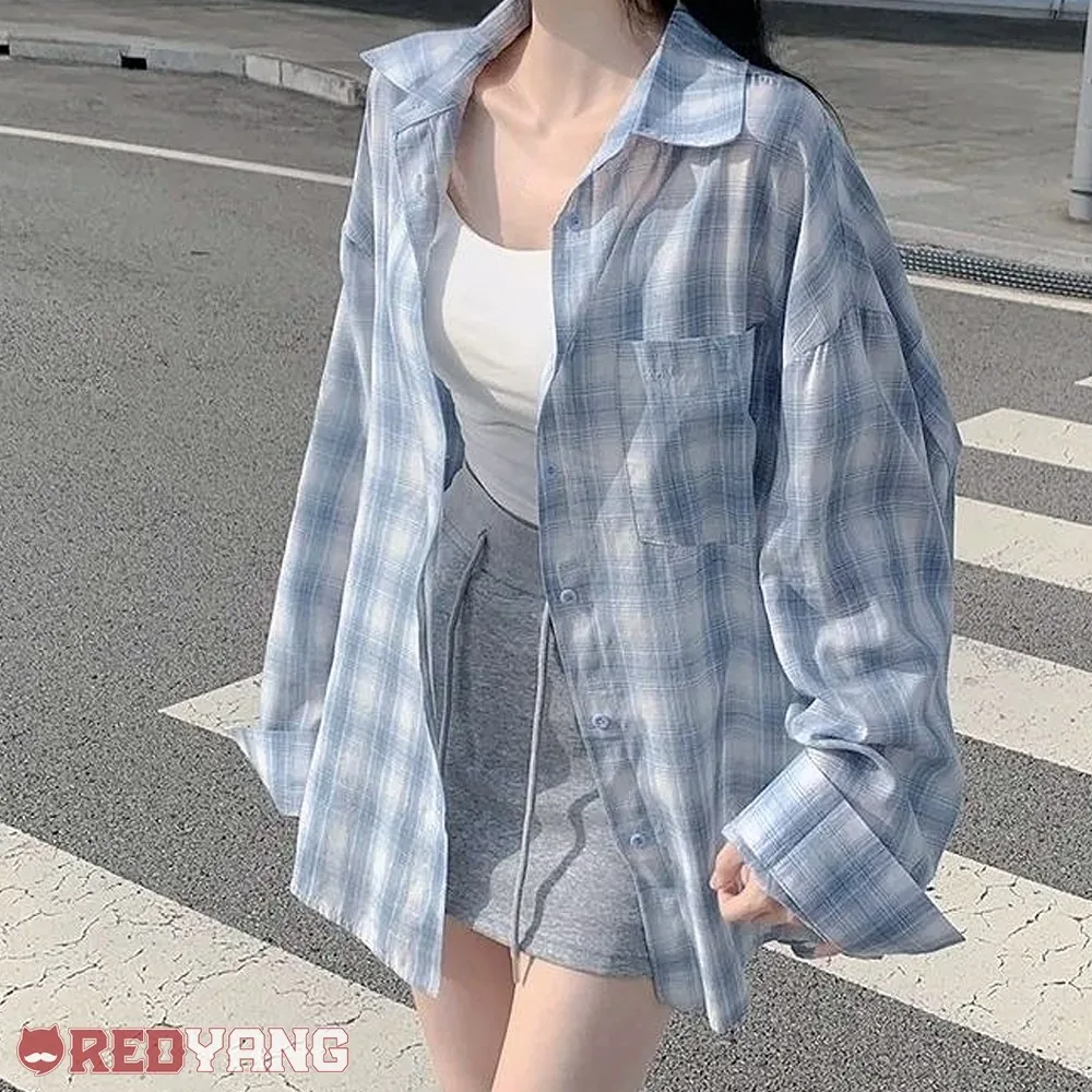 쿠팡 레드양 파스텔 무드 체크 썸머 셔츠 빅사이즈