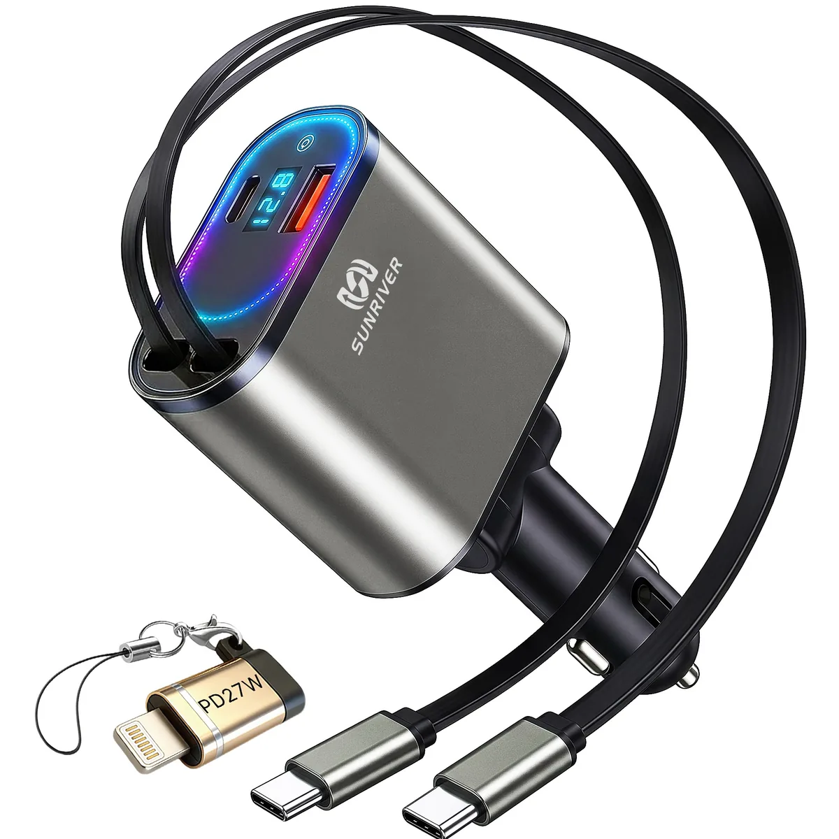 쿠팡 SUNRIVER 차량용 초고속 충전기 240W 3.1세대 4in1 C타입 2개 PD USB 4대 동시 충전