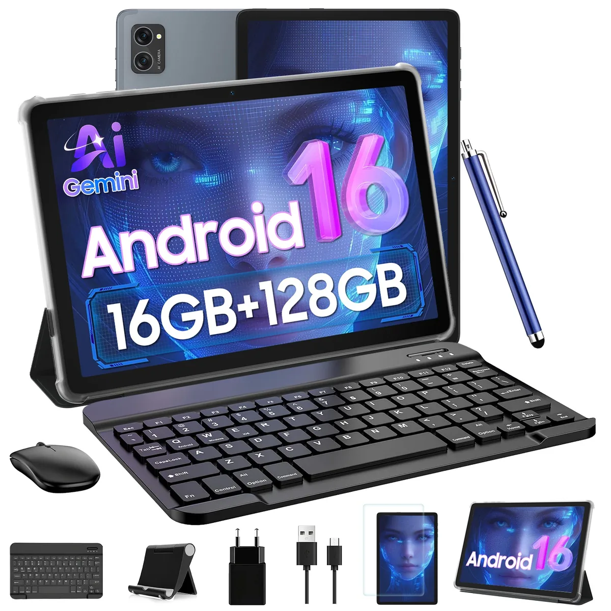 쿠팡 TABWEE 10인치 태블릿 안드로이드 16 옥타코어 16GB + 128GB Wi-Fi 회색 키보드 마우스 터치펜 세트