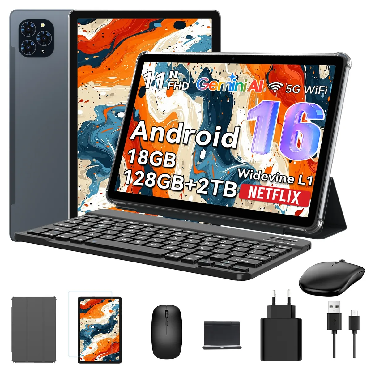 쿠팡 TABWEE 2026 Android 16 Gemini AI 11인치 태블릿PC 18GB 128GB 옥타코어 키보드세트