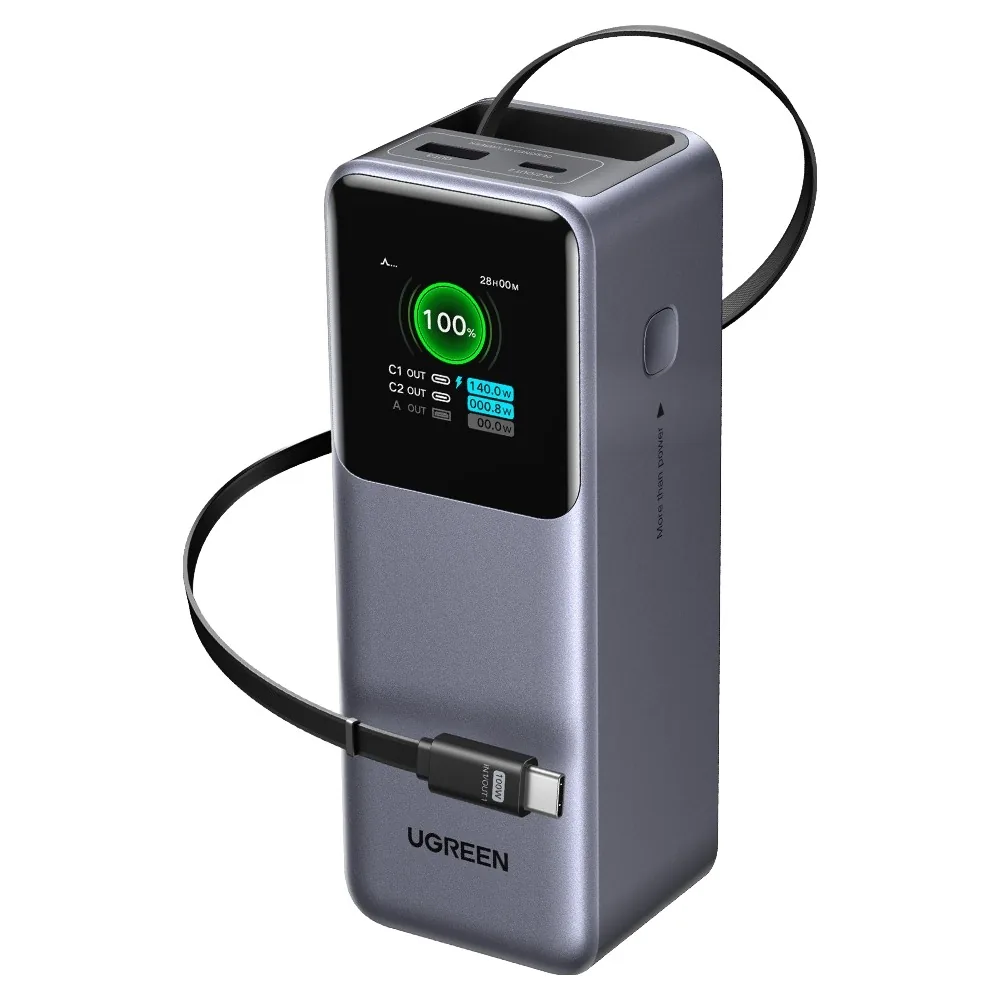 쿠팡 유그린 넥소드 릴케이블 시리즈 PD PPS 165W 고속충전 보조배터리 20000mAh 그레이