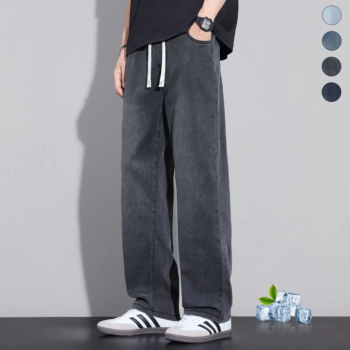 쿠팡 wassup 남자 밴딩청바지 여름용 얇은 텐셀데님팬츠 일자핏 통바지