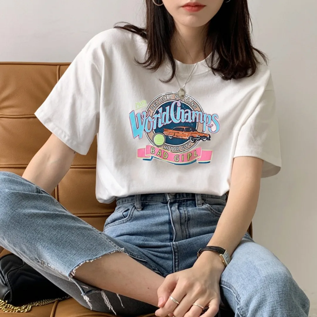 쿠팡 DADADA 여성 라운드 반팔티 면 프린팅