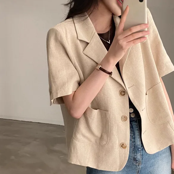 쿠팡 여성용 여름 린넨 베이직 캐주얼 반팔 자켓